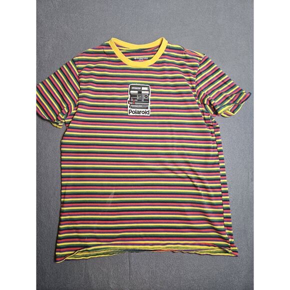 Polaroid Camera Shirt Mens Medium Rainbow Stripe Graphic T-Shirt Photography - Picture 1 of 8
